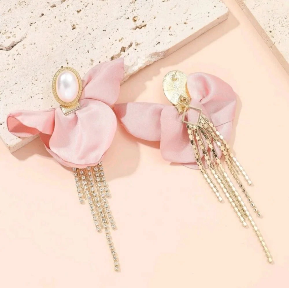 "Beckham" Fabric Flower Petal  Earrings - Picture 3 of 4